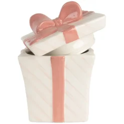 Voorraadpot Kado roze/wit keramiek 14*14*17
