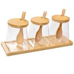 Voorraadpotten (3) op houten schaal 7*7