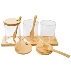 Voorraadpotten (3) op houten schaal Ø 8 cm