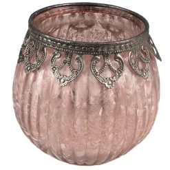Waxinelichthouder glas roze 11*10
