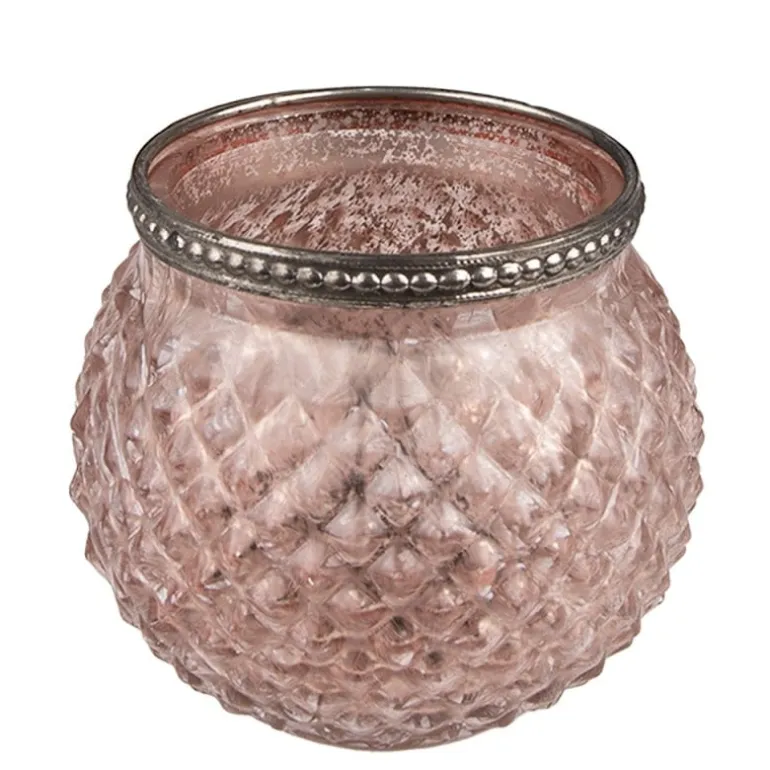 Waxinelichthouder rond roze 10*9