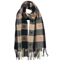 Winter sjaal beige/zwart hartjes