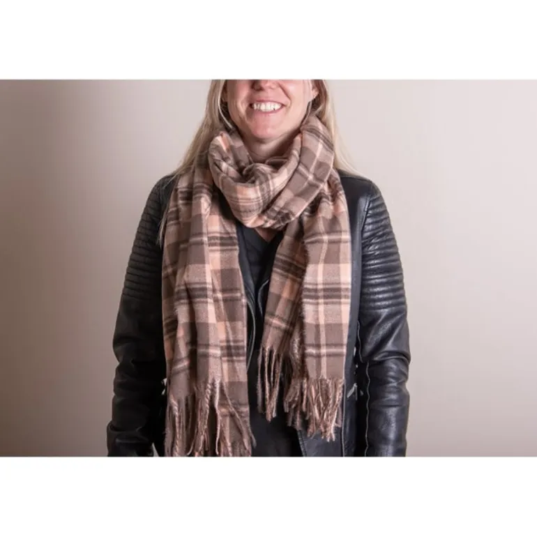 Winter sjaal geruit bruin/roze