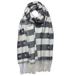 Winter sjaal geruit hartjes wit/grijs