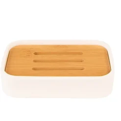 Zeepbakje wit met hout