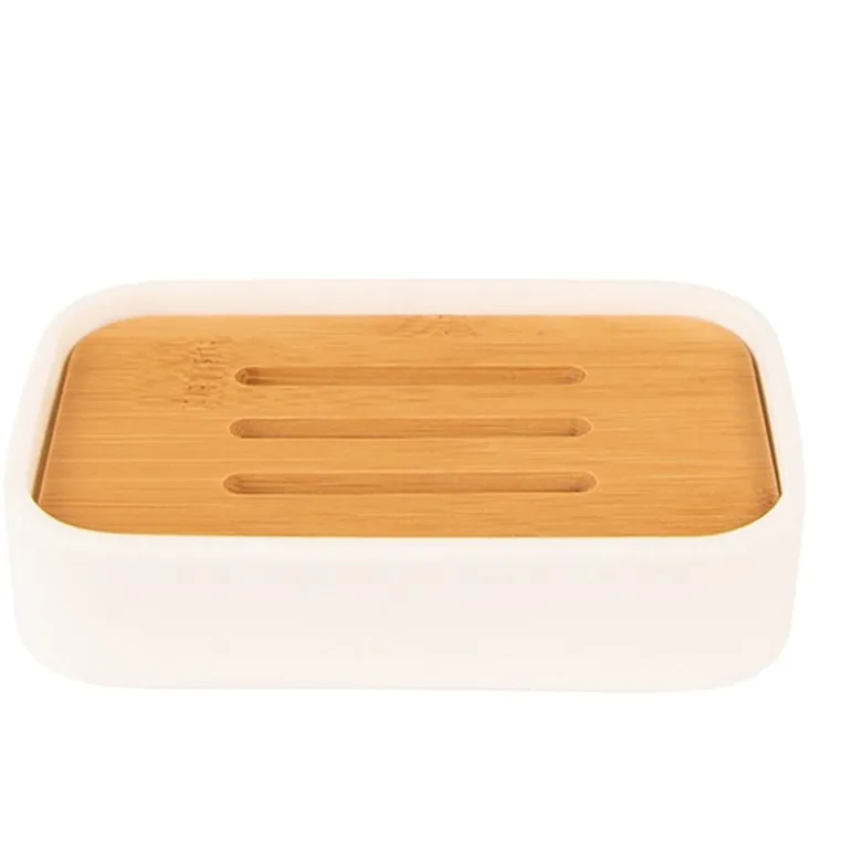 Zeepbakje wit met hout