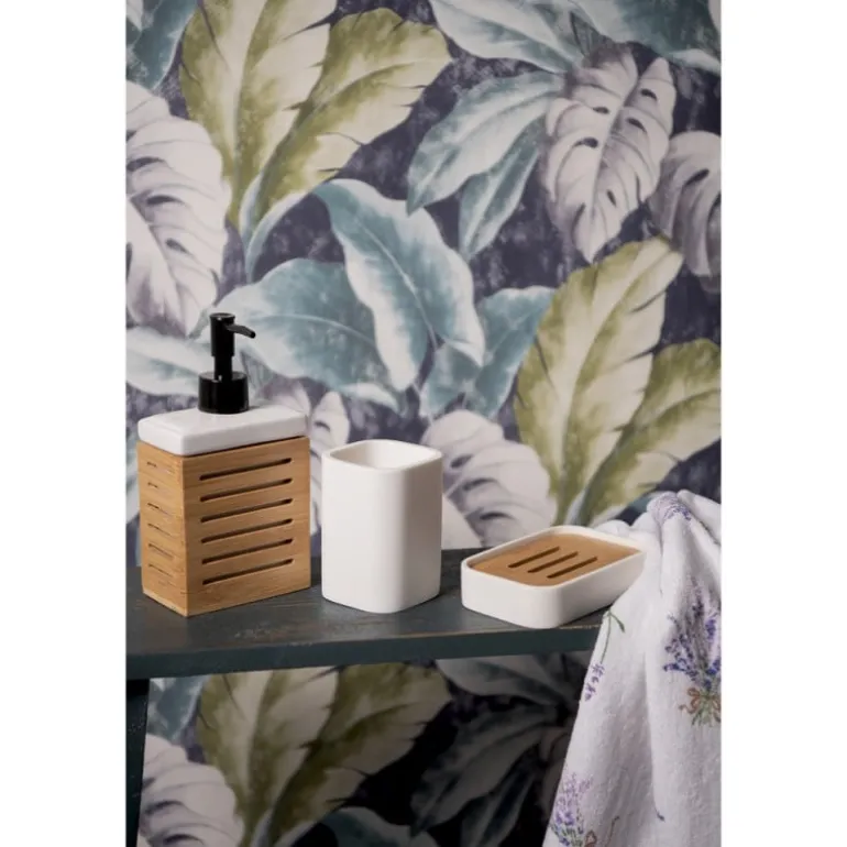 Zeepbakje wit met hout