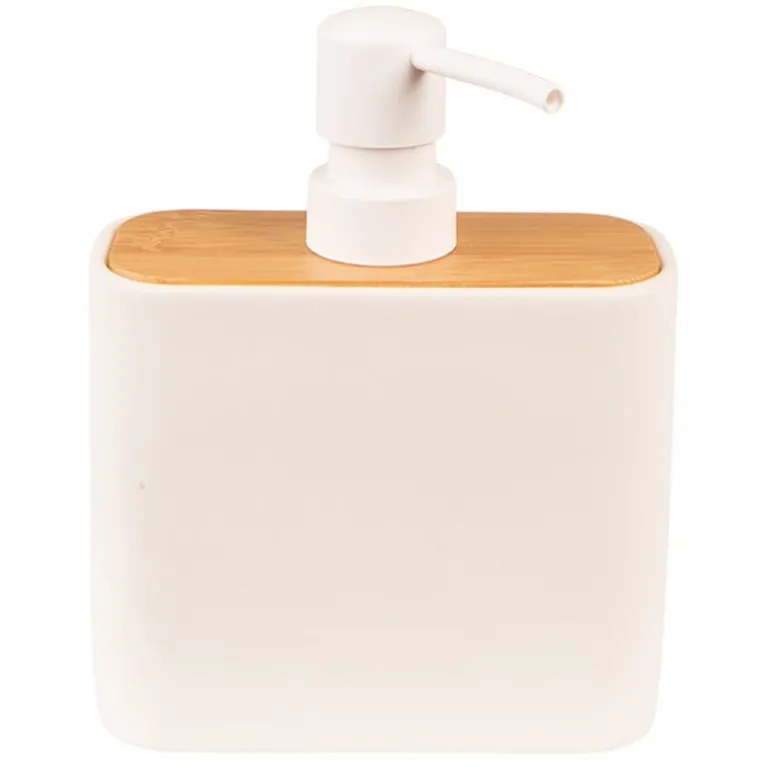 Zeepdispenser wit met hout