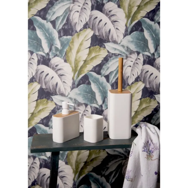 Zeepdispenser wit met hout